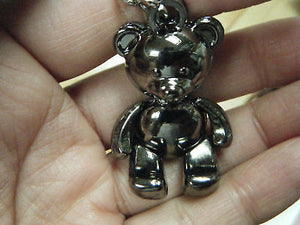 SOLID SILVER TONE/BLACK METAL MOVABLE JOINTED ARMS & LEGS BEAR KEYRING UK SELLER