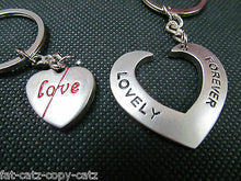Load image into Gallery viewer, SET OF 2 MALE &amp; FEMALE HEARTS LOVERS TWIN PAIR LOVE FOREVER KEYRINGS UK SELLER

