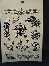 Load image into Gallery viewer, 1x SHEET BLACK UNISEX ARTY CELTIC TIGER BUTTERFLY BAND DESIGNS TEMPORARY TATTOOS
