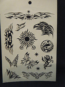1x SHEET BLACK UNISEX ARTY CELTIC SUN TRIBAL BANDS 9 DESIGNS TEMPORARY TATTOOS