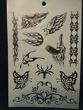 Load image into Gallery viewer, 1x SHEET BLACK UNISEX ARTY CELTIC SUN TRIBAL BANDS 9 DESIGNS TEMPORARY TATTOOS
