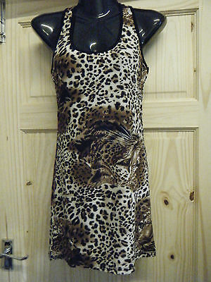 Leopard Animal Print Long Line Racer Back Ladies Lycra Vest Tunic Dress UKSeller