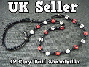RED WHITE LONG SHAMBALLA DISCO BALL CRYSTAL & HEMATITE NECKLACE MAGNETIC