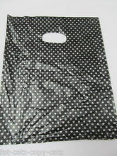 Load image into Gallery viewer, 40-45 TINY BLACK POLKA DOTS SPOTTED SMALL PLASTIC CARRIER BAGS 19cmx18cm UKSELL
