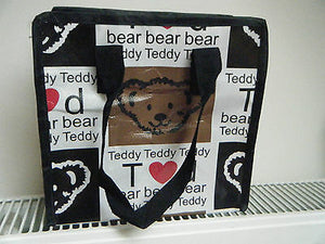 CUTE ECO FRIENDLY RED BLUE TEDDY BEAR ANIMATED CARTOON LUNCH SHOPPING TRAVEL BAG