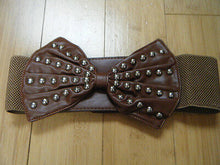 Load image into Gallery viewer, LADIES FAUX LEATHER STUDDED BOW CORSET STYLE HIGH WAIST ELASTICATED BELT 3&quot; WIDE
