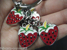 Load image into Gallery viewer, SUMMER RED STRAWBERRY FRUIT 4 PIECE ENAMEL KEYRING HANDBAG CHARM GIFT UK SELLER
