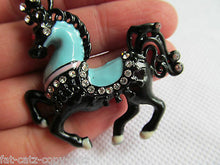 Load image into Gallery viewer, LADIES BLING DIAMONTE CAROUSEL FAIRGROUND ANIMATED BLACK HORSE NECKLACE UKSELLER
