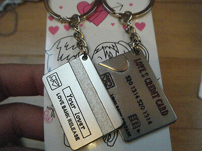 LOVERS I LOVE YOU SET OF TWIN KEYRINGS CHARMS MALE & FEMALE CREDIT CARD SET UK
