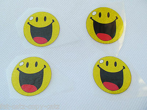 4 x SMALL YELLOW SMILEY HAPPY FACE IRON ON SMOOTH PATCH FOR CLOTHES UK SELLER