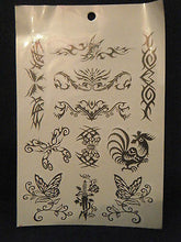 Load image into Gallery viewer, 1x SHEET BLACK UNISEX ARTY CELTIC TIGER BUTTERFLY BAND DESIGNS TEMPORARY TATTOOS
