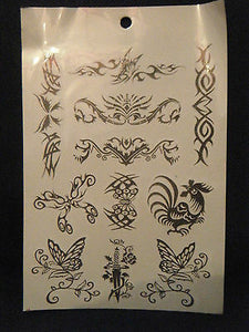1x SHEET BLACK UNISEX ARTY CELTIC SUN TRIBAL BANDS 9 DESIGNS TEMPORARY TATTOOS