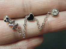 Load image into Gallery viewer, PAIR OF MULTI 3 EAR HOLE PUNK GOTH STYLE PIERCED EARRINGS SKULL ROSE HEART UK
