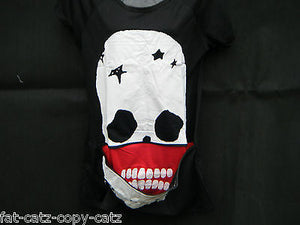 FASHION SCARY ANGRY BLACK SKULL & TEETH LADIES ZIP MOUTH TOP T-SHIRT ONE SIZE