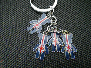 4 PIECE METAL CUTE TEDDY BEAR UK UNION JACK ENGLAND USA FLAG KEYRING CHARM GIFT
