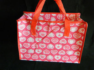 ECO FRIENDLY CUTE PINK HEART PRINT SHOPPING TRAVEL BAG FREE UK POST 34x24x16cm