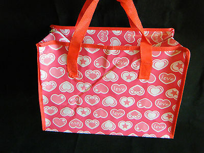ECO FRIENDLY CUTE PINK HEART PRINT SHOPPING TRAVEL BAG FREE UK POST 34x24x16cm