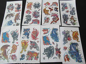 5 or 10 SHEETS BOYS ANGRY TIGER DRAGON WOLF TEMPORARY TATTOOS PARTY LOOT BAG