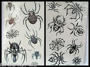 One Sheet black scary spider web insects halloween Temporary Tattoos UK Seller