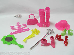 12x DOLLS SIZED CLOTHING ACCESSORIES HANDBAG SHOES BOOTS HAT CROWN MIRROR UKSELL