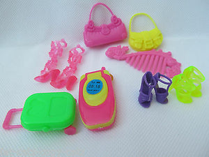 8 PIECE SINDY DOLL SIZED ACCESSORIES SHOES BOOTS HANDBAGS COMB SUITCASE UKSELLER