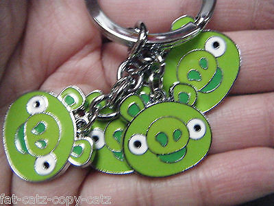 ANGRY BRIDS CUTE GREEN PIGS 4 PIECE ENAMEL KEYRING HANDBAG CHARM GIFT UK SELLER