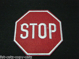 FASHION EMBROIDERY CLOTH RED STOP ROAD SIGN IRON SEW ON JEANS CLOTHES UK SELLER