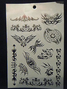 1x SHEET BLACK UNISEX ARTY CELTIC SUN TRIBAL BANDS 9 DESIGNS TEMPORARY TATTOOS