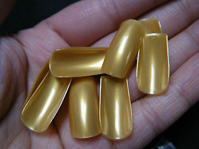 100x GOLD COLOUR BLING FALSE FAKE ACRYLIC FULL FRENCH NAILS TIPS ART MAKE UP
