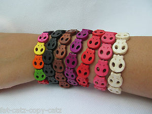QUALITY UNISEX STONE SKULL FASHION ELASTICATED FRIENDSHIP BRACELET WRIST BAND UK