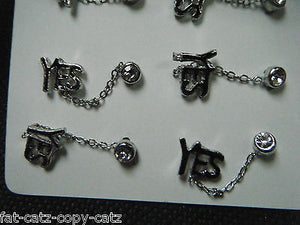 UNIQUE PAIR UNISEX MULTI 2 HOLE PUNK GOTH PIERCED EARRINGS YES WORD UK SELLER
