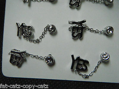 UNIQUE PAIR UNISEX MULTI 2 HOLE PUNK GOTH PIERCED EARRINGS YES WORD UK SELLER
