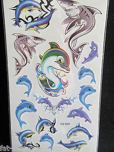 GIRLS LADIES BLUE DOLPHIN FISH SEA CREATURES TEMPORARY TATTOOS UKSELLER FREE P&P