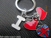 Load image into Gallery viewer, CUTE 4 PIECE I LOVE GB FASHION ENAMEL KEYRING HANDBAG CHARM  GIFT UK SELLER
