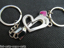 Load image into Gallery viewer, LOVERS I LOVE YOU SET OF 2 COUPLE TWIN KEYRINGS HEART &amp; KEY CUPID ARROW UKSELLER
