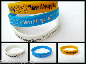 Fashion Have a Happy Day Smiley Happy Face Silicone Rubber Wrist Band UK Seller