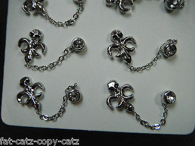 UNIQUE PAIR UNISEX MULTI 2 HOLE PUNK GOTH STYLE PIERCED EARRINGS SKULL DIAMONTE