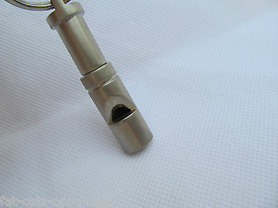 SOLID METAL DULL SILVER TONE BLOWING WHISTLE KEYRING CHARM GIFT IDEA UK SELLER