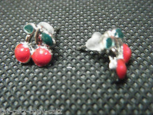Load image into Gallery viewer, CUTE PAIR FUNKY KITSCH JUICY RED DOUBLE CHERRY PIERCED STUDDED EARRINGS UKSELLER
