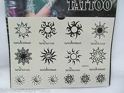 Unisex Black Unisex Tribal Arty Celtic Circles Sun Temporary Tattoos UK Seller