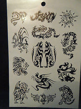 Load image into Gallery viewer, 1x SHEET BLACK UNISEX ARTY CELTIC TIGER BUTTERFLY BAND DESIGNS TEMPORARY TATTOOS
