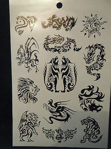 1x SHEET BLACK UNISEX ARTY CELTIC TIGER BUTTERFLY BAND DESIGNS TEMPORARY TATTOOS