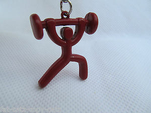 MENS BODY BUILDER WEIGHT LIFTING SILVER or RED METAL KEYRING GIFT IDEA UK SELLER