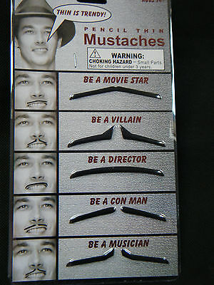 UNISEX NOVELTY FAKE JOKE FANCY DRESS PACK PENCIL THIN MOUSTACHES CON-MAN VILLAIN