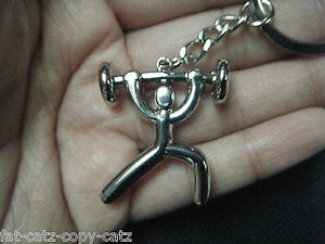 MENS BODY BUILDER WEIGHT LIFTING SILVER or RED METAL KEYRING GIFT IDEA UK SELLER