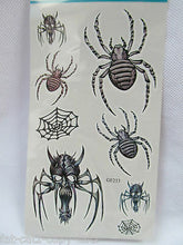 Load image into Gallery viewer, One Sheet black scary spider web insects halloween Temporary Tattoos UK Seller

