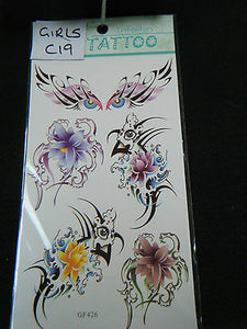 1x SHEET LADIES BUTTERFLY BANDS ARTY EYES FLOWERS TEMPORARY TATTOOS UK SELLER