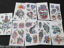 Load image into Gallery viewer, 5 or 10 SHEETS BOYS SCARY BIKER SKULL GOTH TEMPORARY TATTOOS PARTY LOOT BAG UK
