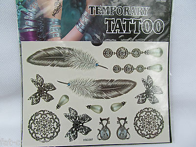 Black Ladies Arty Fashion Feathers Pearl Earrings Brooch Temporary Tattoos UK