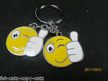 Load image into Gallery viewer, 2 PIECE THUMBS UP PEACE SIGN SMILEY HAPPY FACE ENAMEL KEYRING HANDBAG CHARM GIFT
